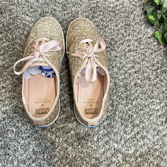Keds womens Champion Kate Spade Glitter Sneaker Rose Gold Lace Up Size 8.5 Wide - Picture 6 of 9